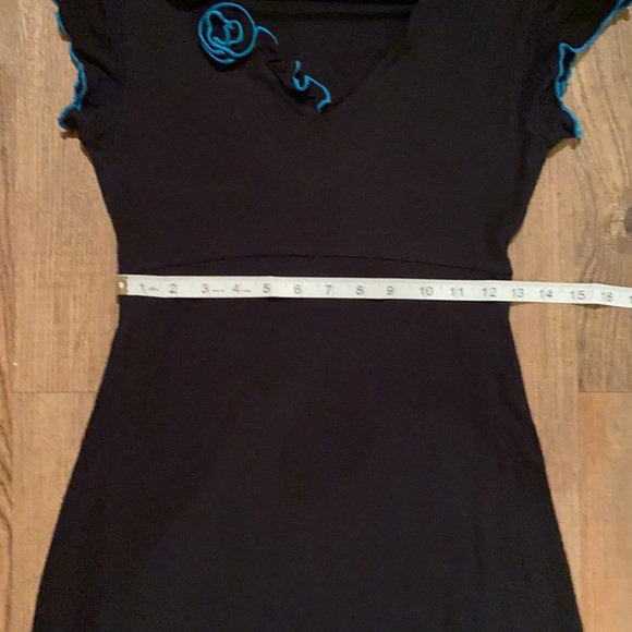 LUC FONTAINE Designer Black Dress!!! Turquoise Roses & Trim!!! - Picture 9 of 11